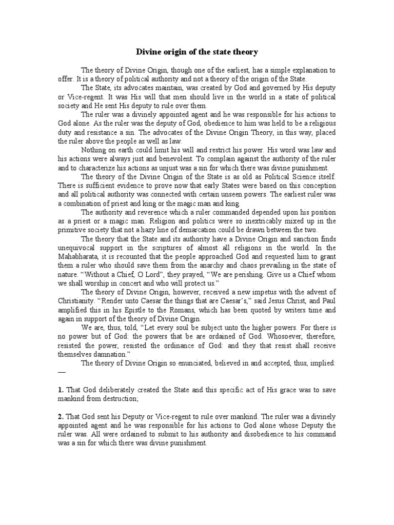 Divine Origin Theory of State Explained | PDF | Monarchy | Anglicanism