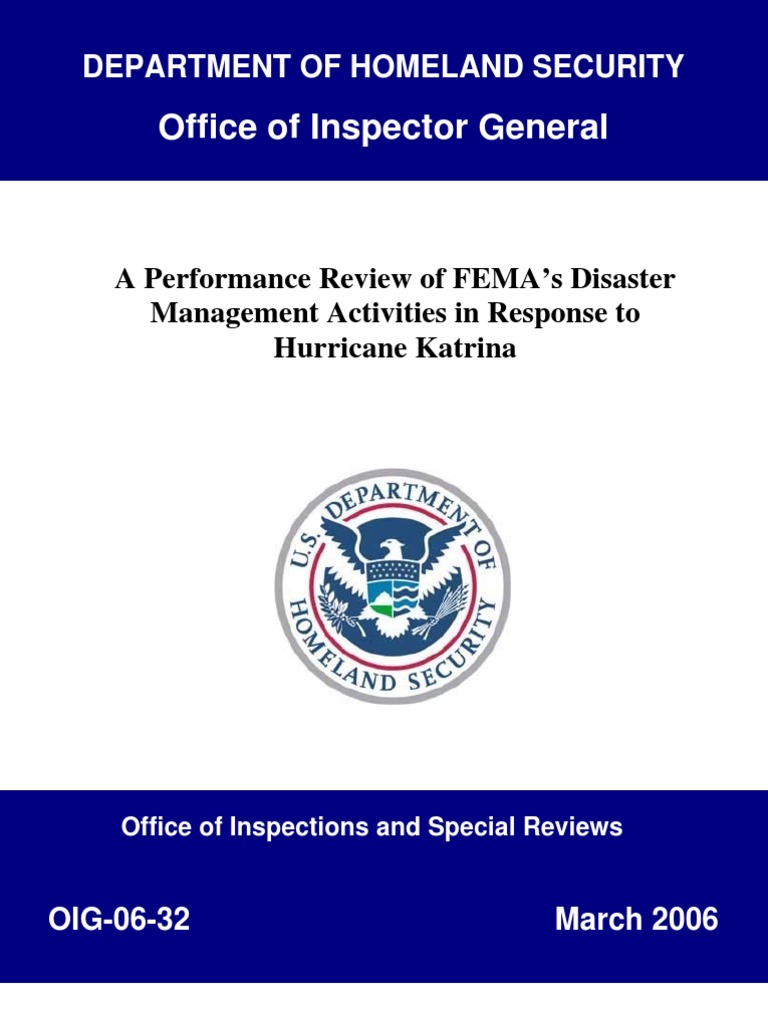 Office of Inspector General Report On FEMA Handling of Hurricane Katrina | PDF | Federal ...