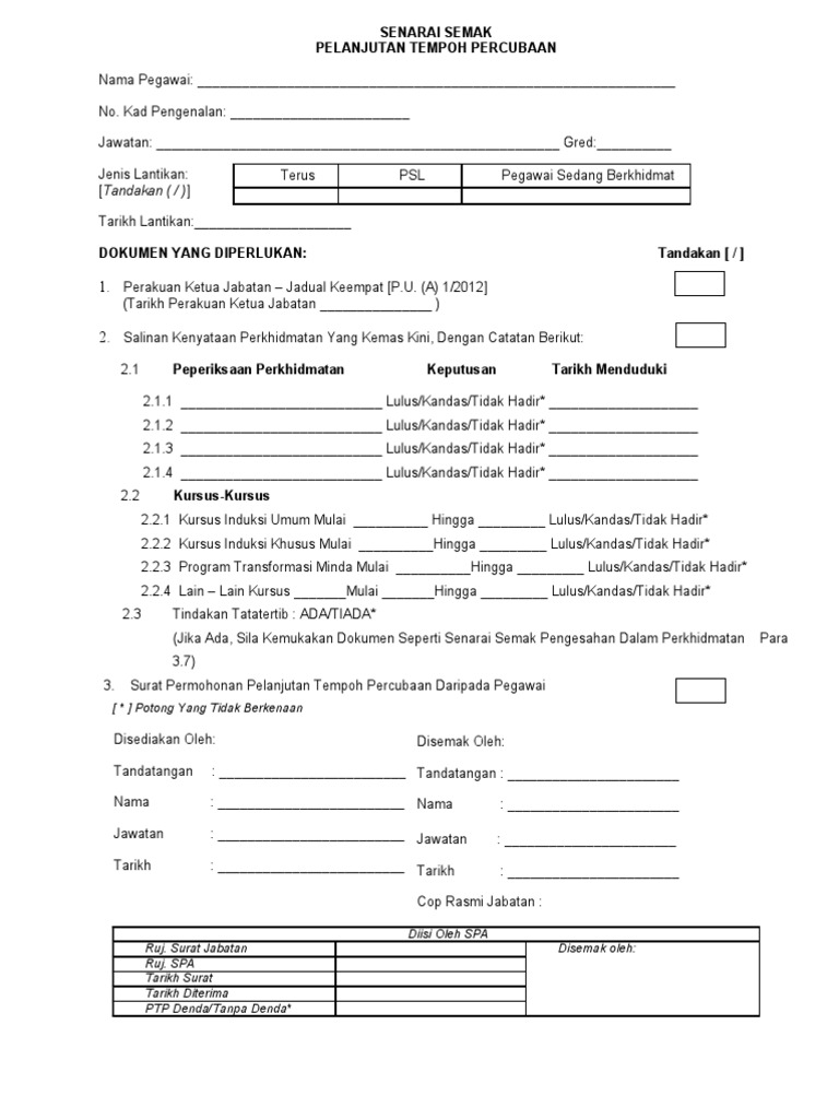 Senarai Semak Pelanjutan Tempoh Percubaan Pdf