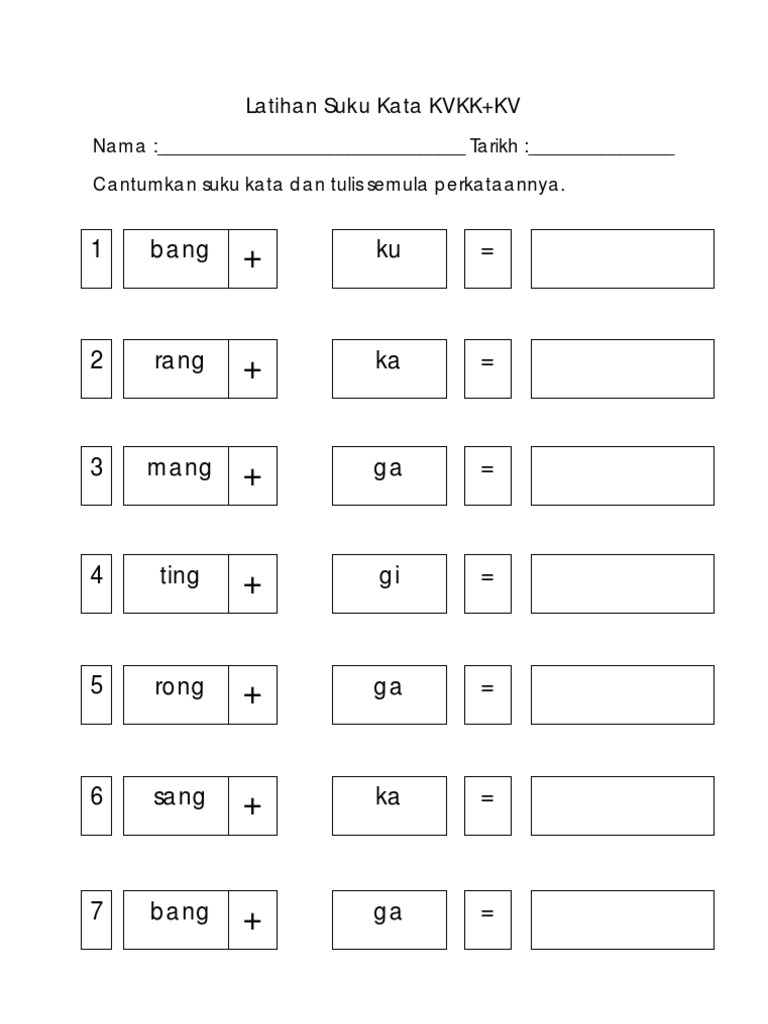 Latihan Suku Kata Kvkk Kv
