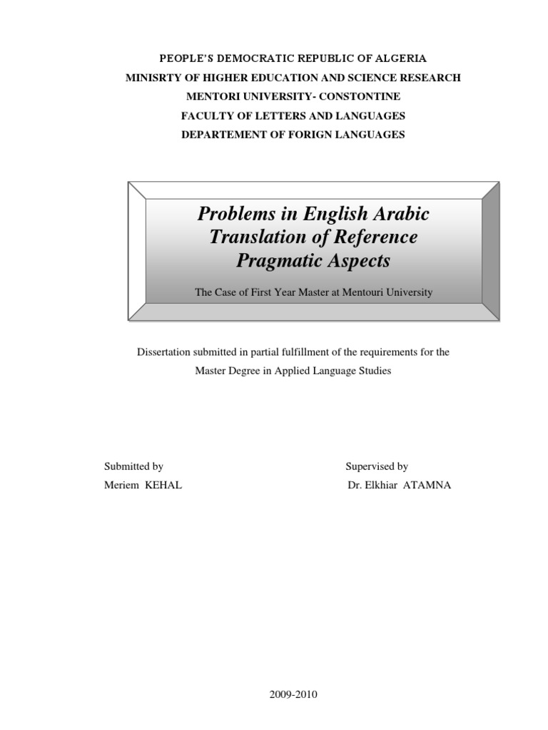 Pragmatic Issues in Arabic-English Translation | PDF | Translations ...
