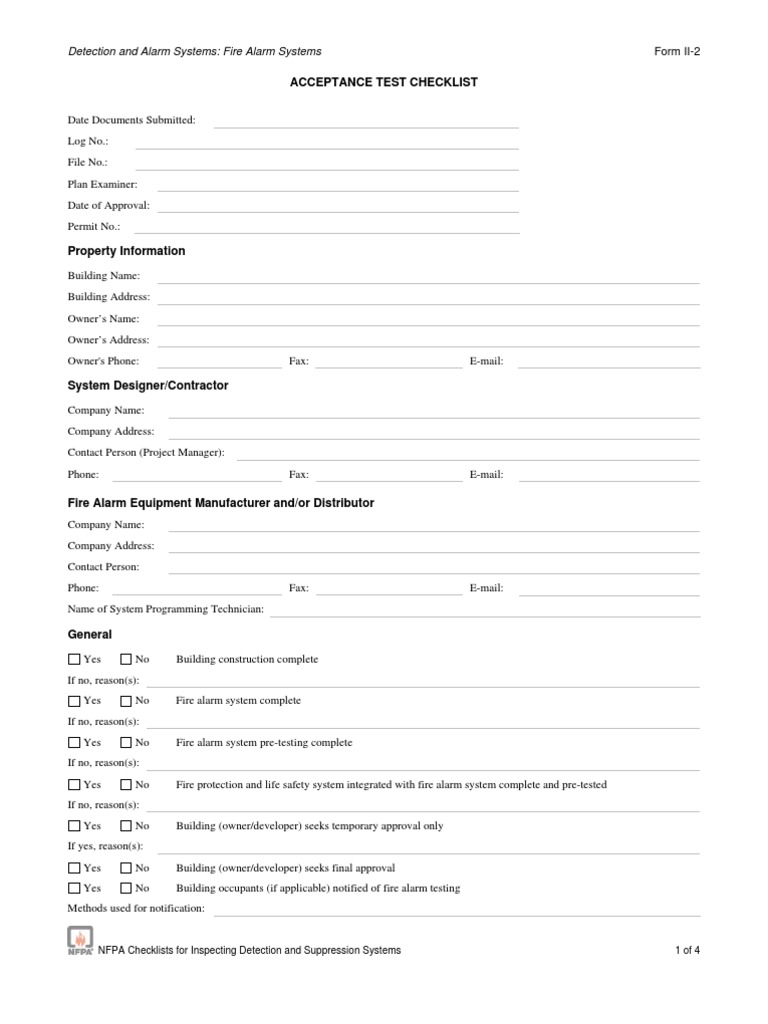 Acceptance Test Form Fire Sprinkler System Engineering