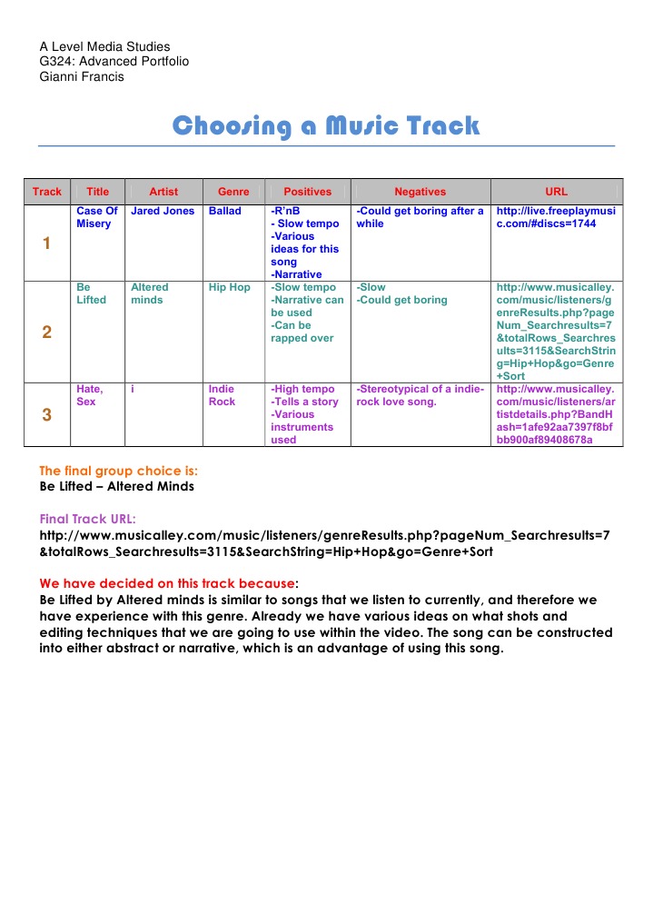 Choosing A Music Track PDF