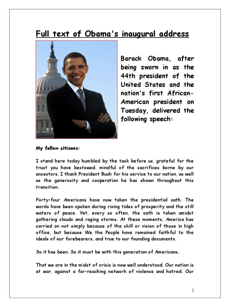 Full Text of Barack Obama's Speech Download Free PDF Barack Obama