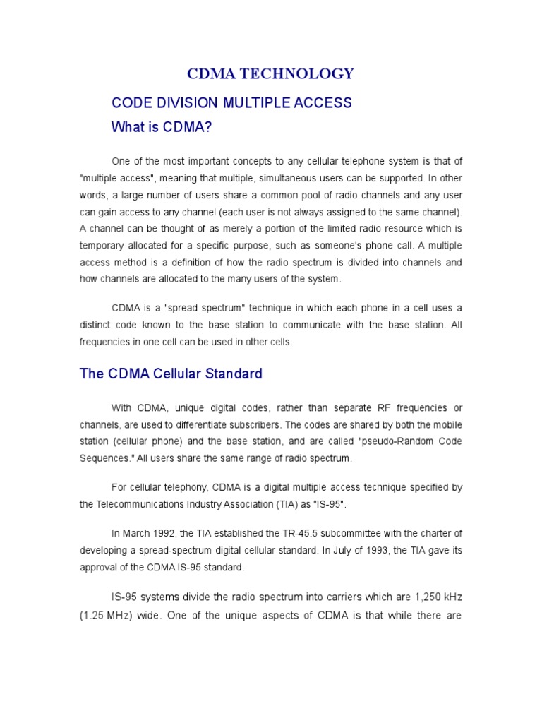 Industrial Training Report On CDMA Technology | PDF | Cellular Network ...