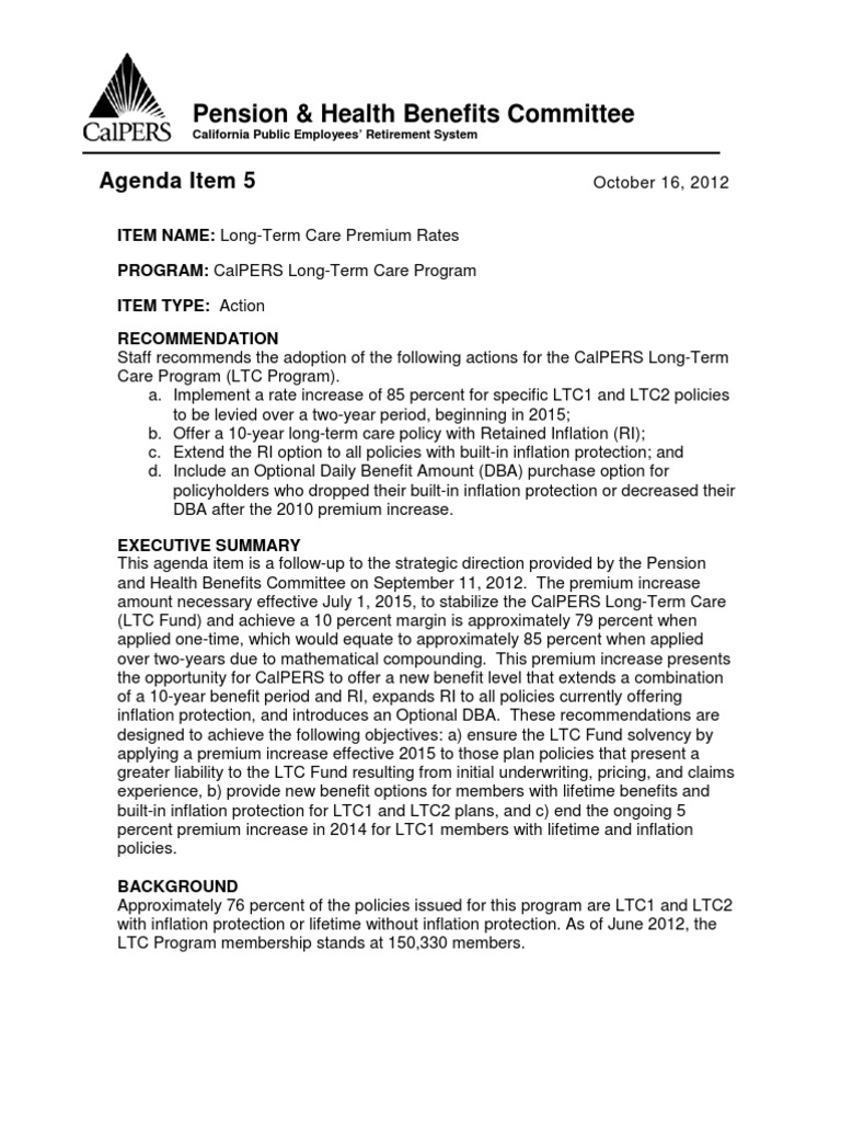 CalPERS LTC and Analysis PDF Cal Pers Insurance