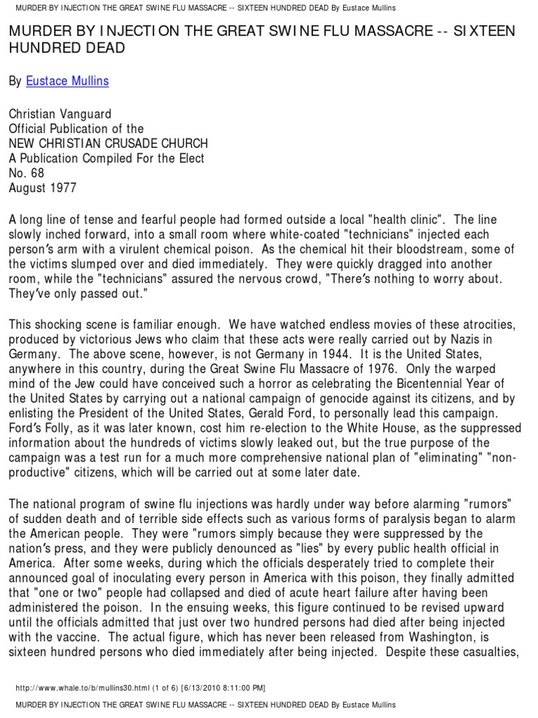 Eustace Mullins Murder by Injection The Great Swine Flu Massacre