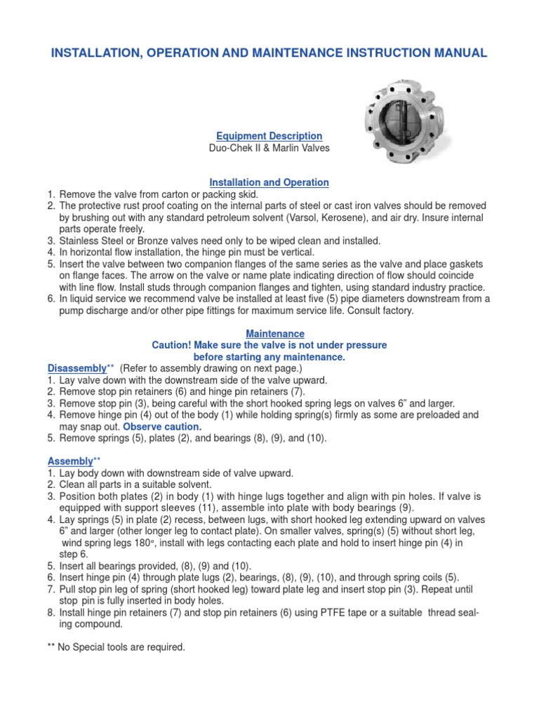Duo Check Valve Maintenance PDF Valve Chemical Engineering