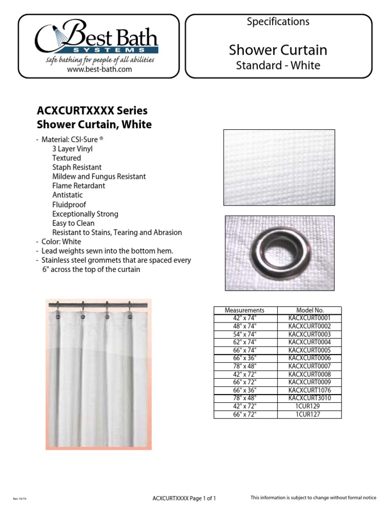 Shower Curtain Specifications