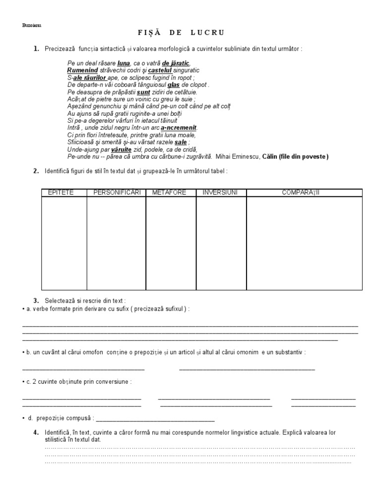 Fisa De Lucru Fig De Stil Vocabular