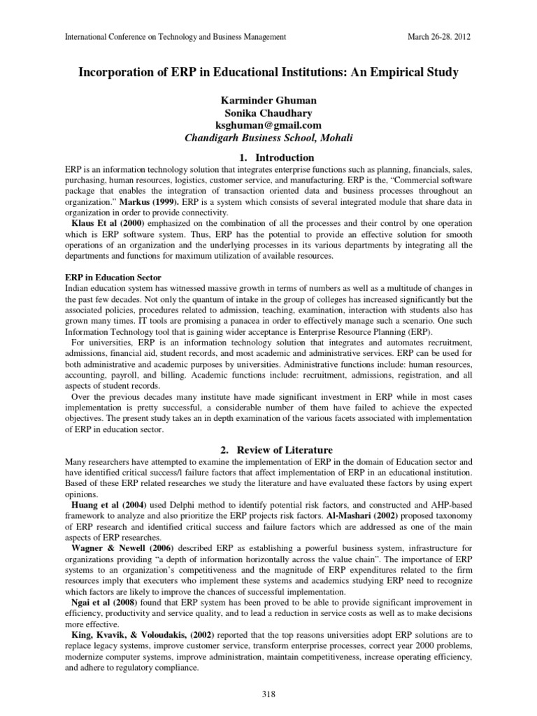 ERP in Education: An Empirical Study | PDF | Enterprise Resource ...