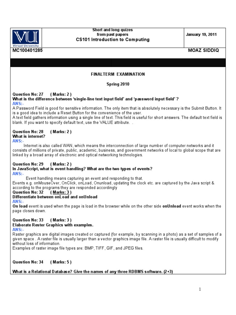 CS101 Final Exam MCQs Overview | PDF | Instant Messaging | File ...