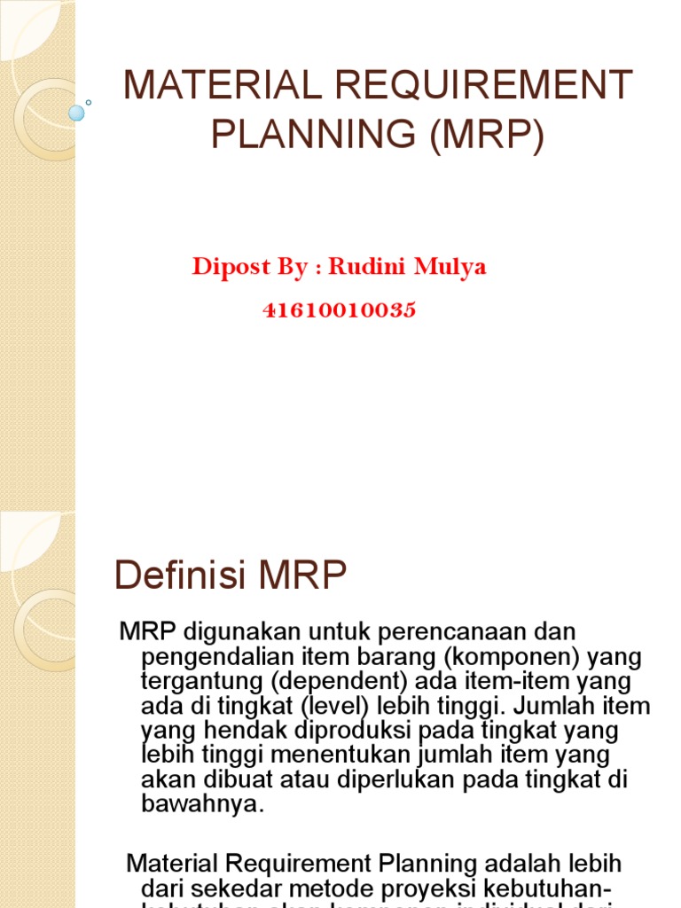 Material Requirement Planning MRP Pada Sistem Manufacturing | PDF