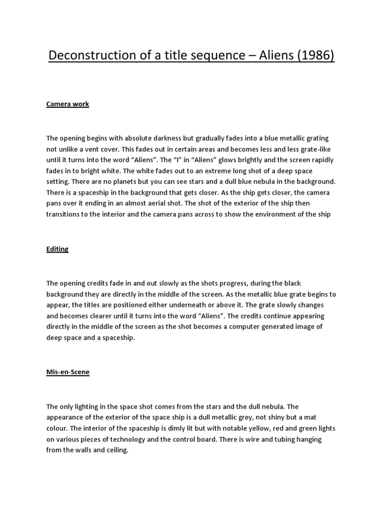 Analyzing Aliens' Title Sequence | PDF | Stars | Camera