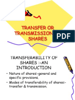 Transfer or Transmission of Shares