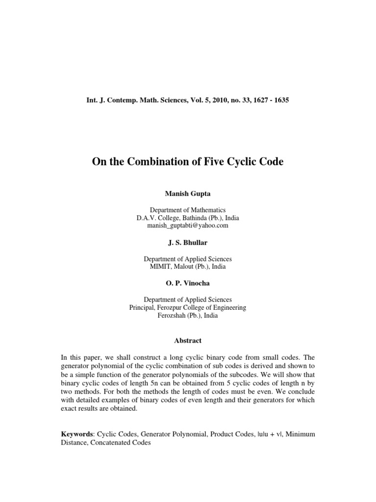 Combination of Five Cyclic Codes | PDF | Forward Error Correction | Error