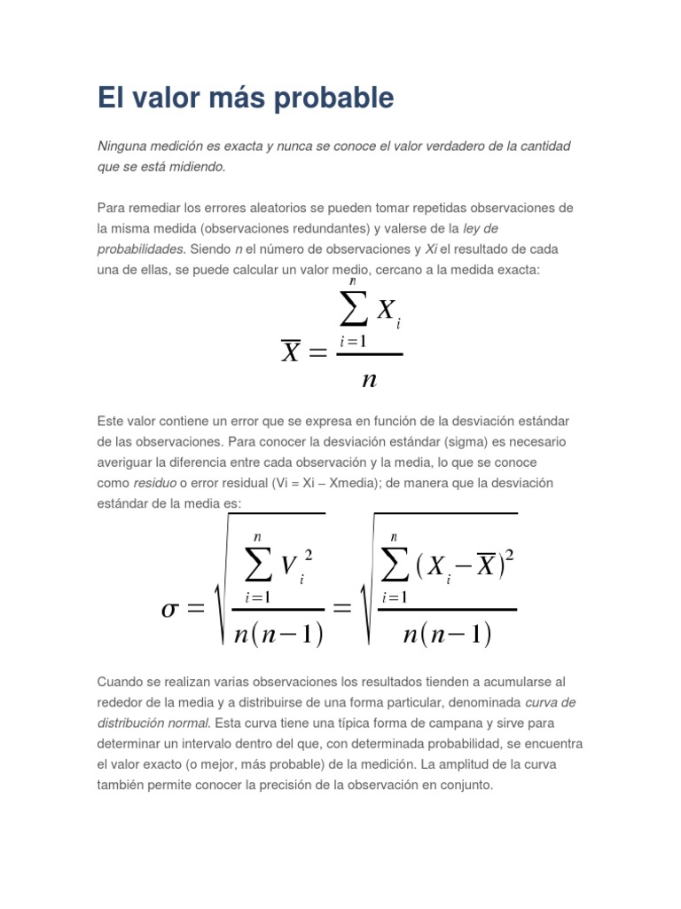 Cálculo del Valor Más Probable en Mediciones | PDF | Medición ...