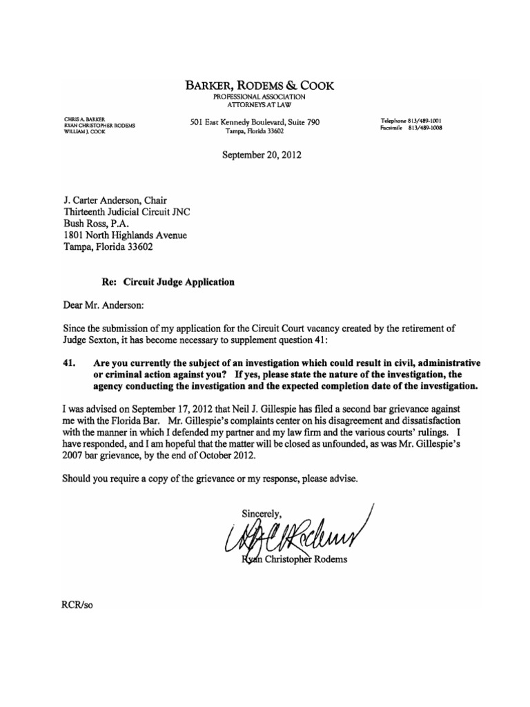 Circuit Judge Application: Ryan Rodems | PDF | Lawsuit | Complaint