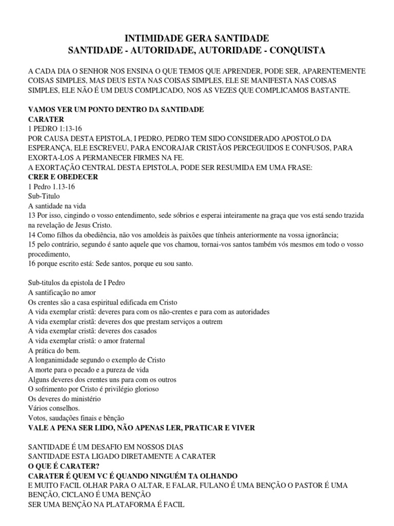 Intimidade Gera Santidade Pdf Santo Deus
