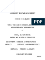 Assignment On Sales Management: BY Ugoh, Gloria Ijeoma MATRIC NO. 021003119 (500 LEVEL)