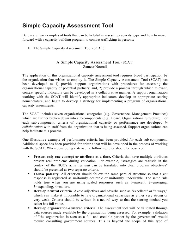 Simple Capacity Assessment Tool Guide | PDF | Educational Assessment ...