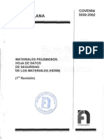 COVENIN 3059:2002. MATERIALES PELIGROSOS. HOJA DE DATOS DE SEGURIDAD DE LOS MATERIALES (HDSM)