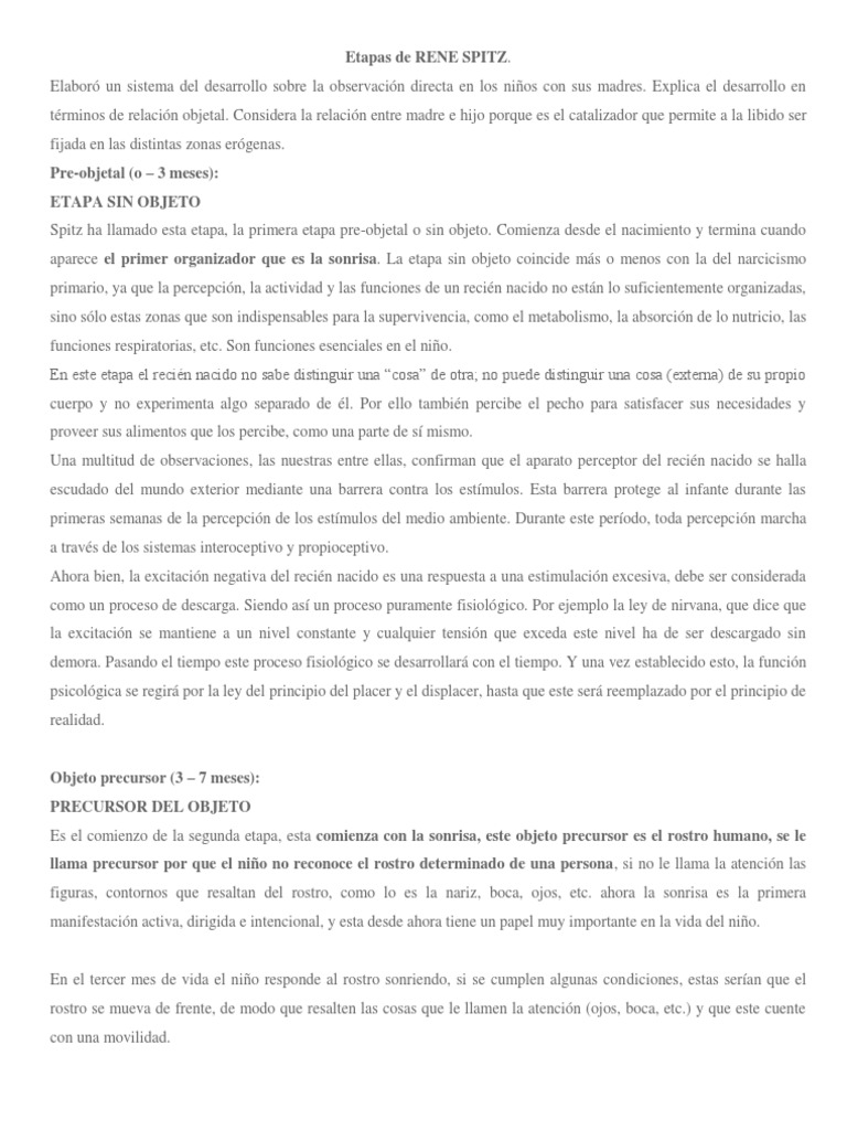 Etapas del desarrollo infantil según Spitz | PDF | Percepción | Cognición