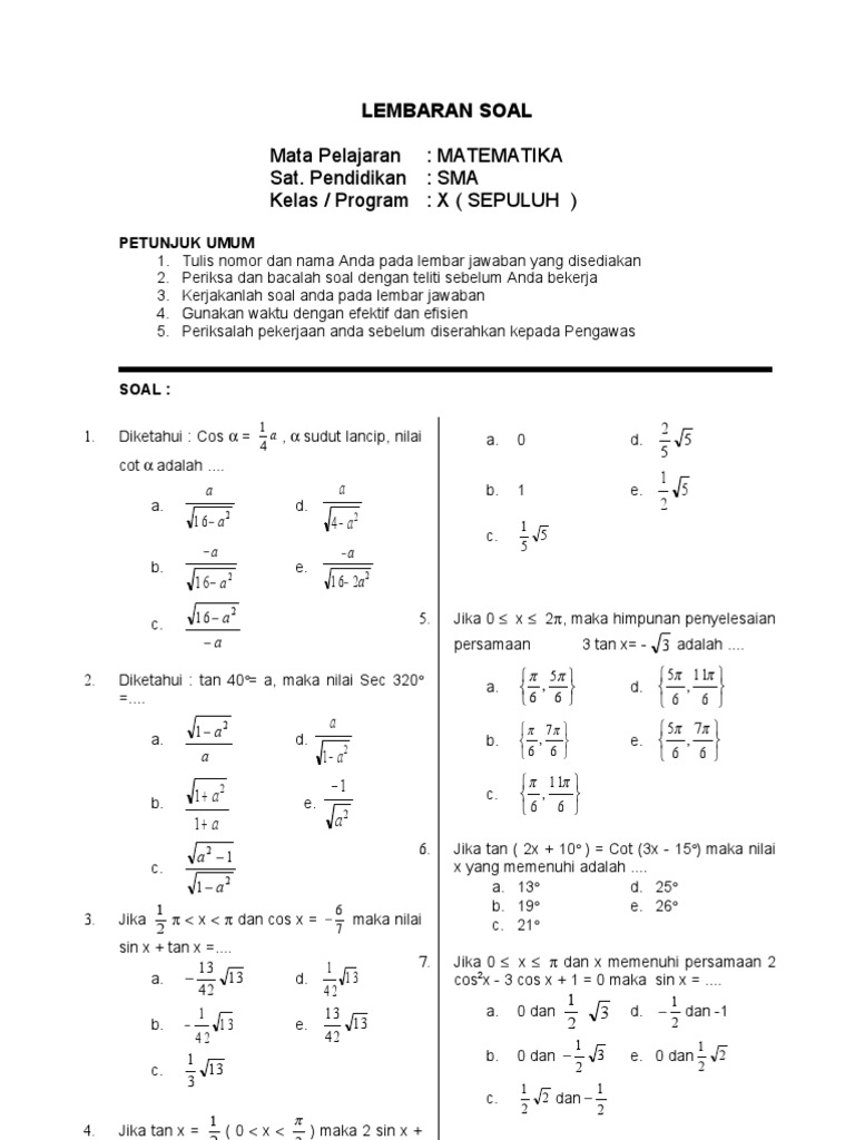 Soal Matematika Kelas 10 15