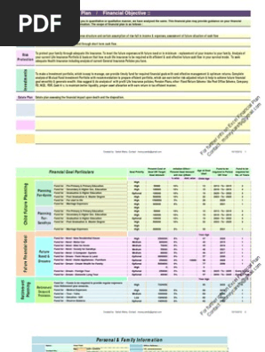 Sample - Comprehensive Personal Financial Plan -Created in Excel