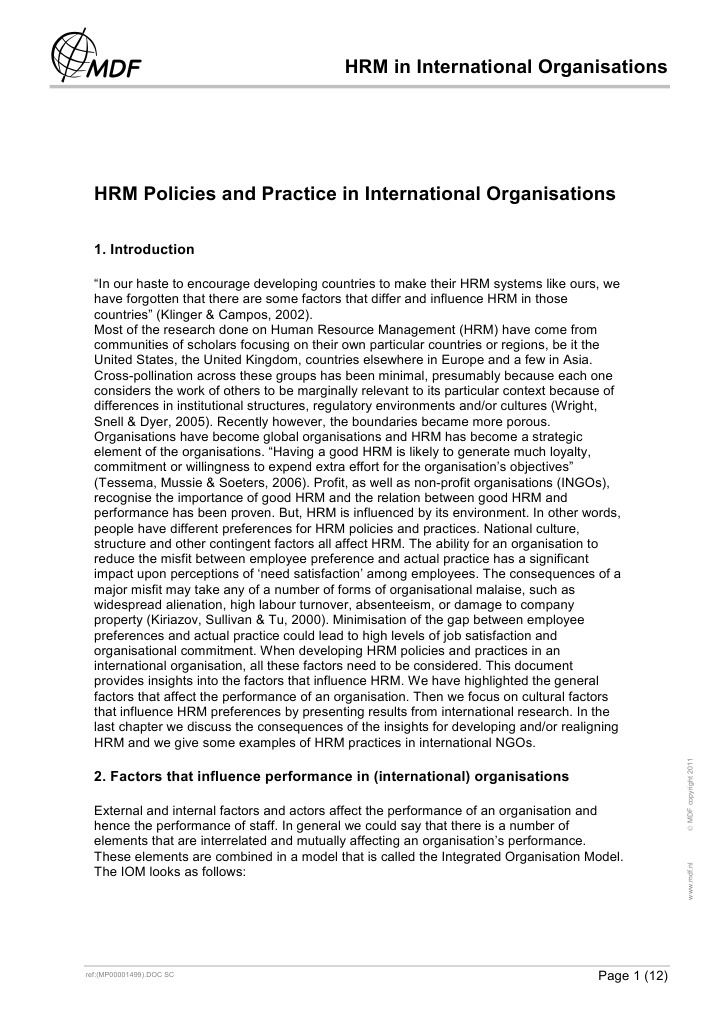 HRM in International Organisations-MDF | PDF | Human Resource ...