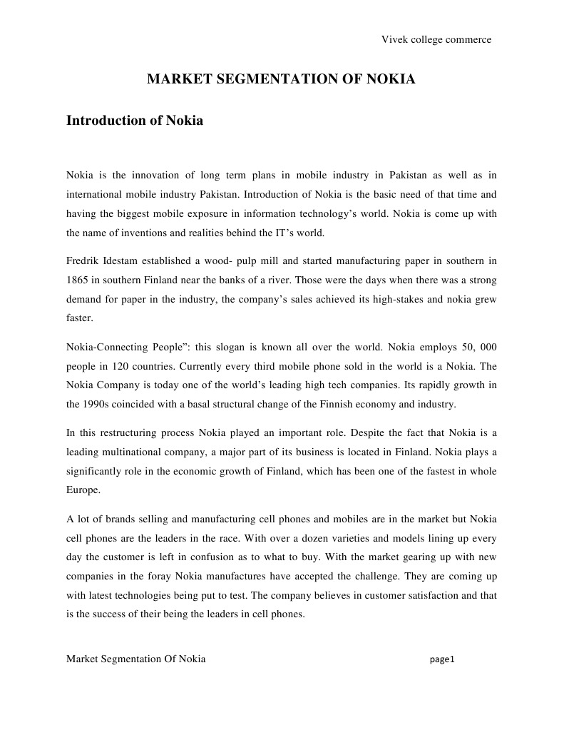 Nokia Market Segmentation Analysis | PDF | Nokia | Market Segmentation