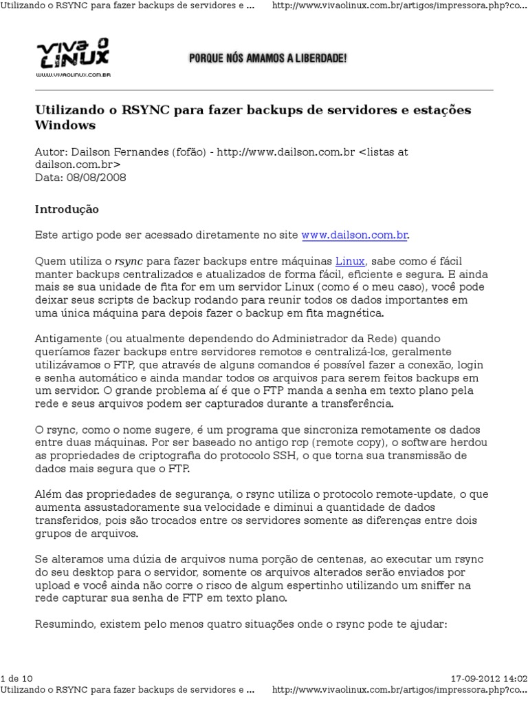 Rsync para Backup no Windows | PDF | Protocolo de transferência de ...