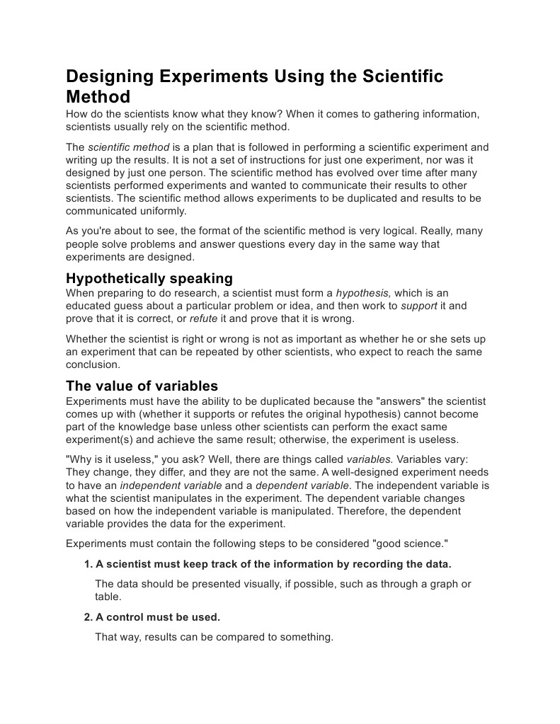 Designing Experiments with the Scientific Method | PDF | Experiment ...