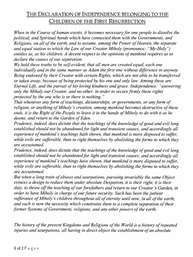 Declaration of MIHOLY PDF God Religious Belief And Doctrine