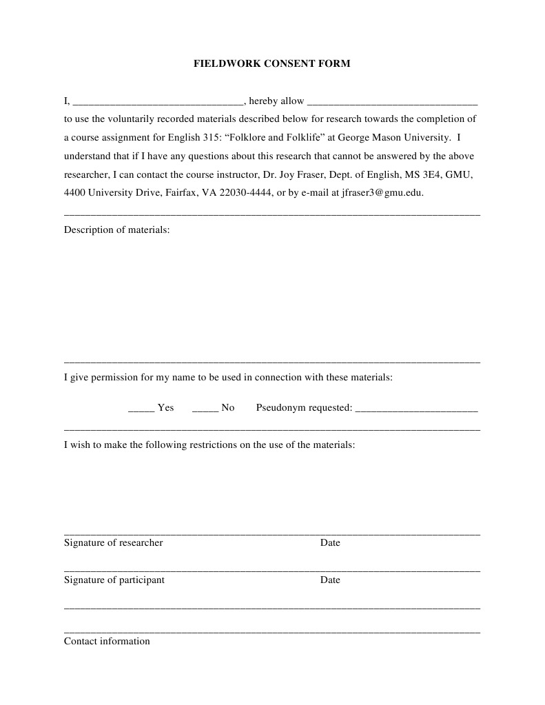 Fieldwork Consent Form Template | PDF
