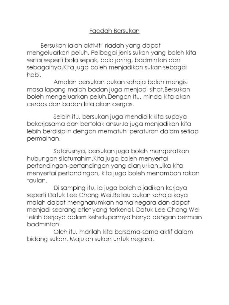 karangan kepentingan aktiviti riadah