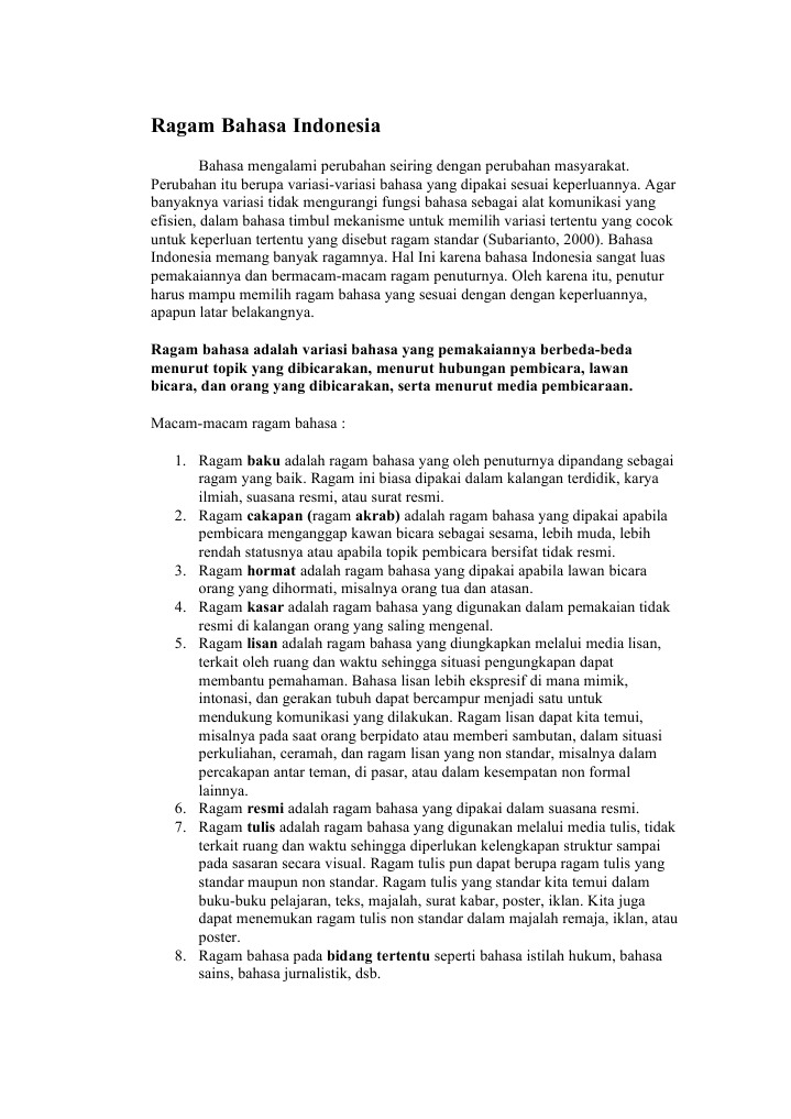 Ciri Ciri Ragam Bahasa Lisan