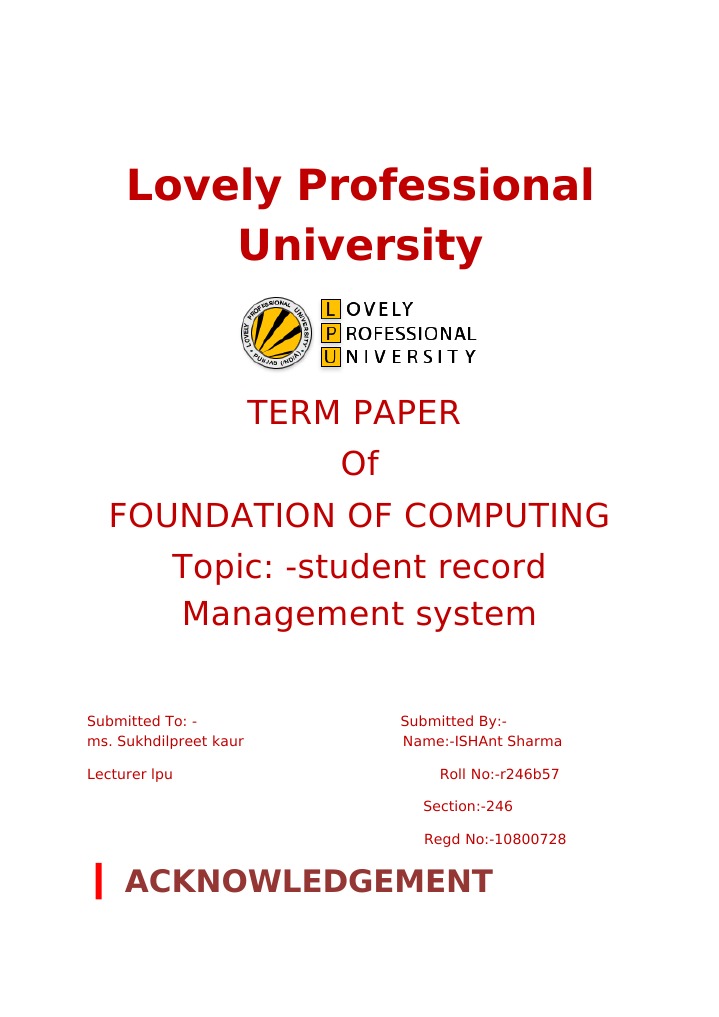 Lovely Professional University: Term Paper of Foundation of Computing ...