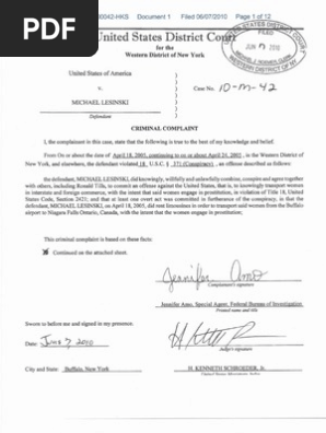 Michael Lesinski Federal Charge 6 7 2010