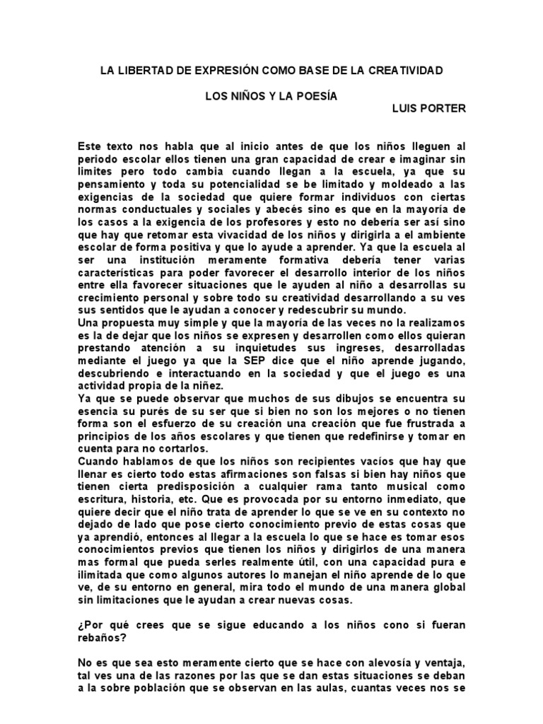 Libertad de Expresión en la Educación Infantil | PDF | Creatividad ...