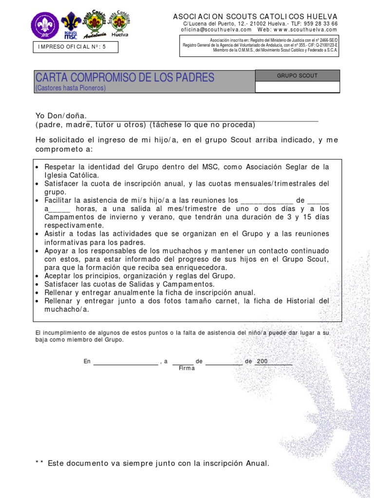 Carta Compromiso para Padres Scouts | PDF | Salud y bienestar ...