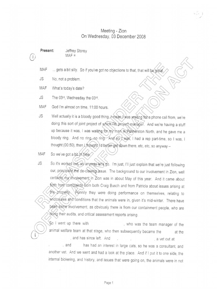 MAF AW OIA 2008 Declawing Investigation Interview Notes | PDF