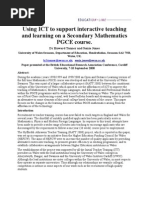 Download Using ICT to Support Interactive Teaching and Learning on a Secondary Mathematics PGCE Course by leeya zul SN11003679 doc pdf