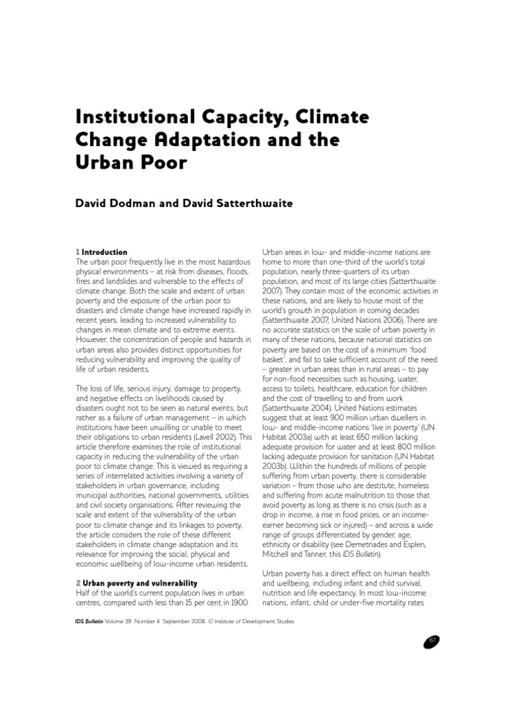 Institutional Capacity, Climate Change Adaptation and The Urban Poor ...