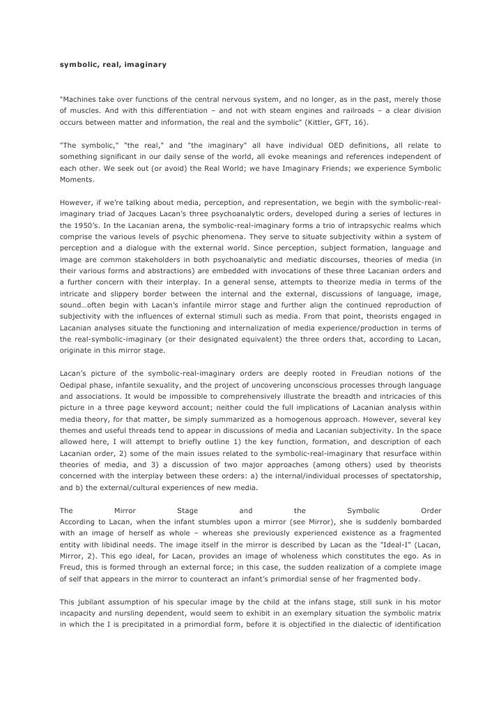Lacan's Symbolic-Real-Imaginary Triad | PDF | Jacques Lacan ...