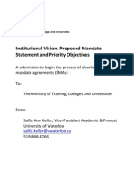 Ontario - Institutional Vision, Proposed Mandate Statement and Priority Objectives - University of Waterloo