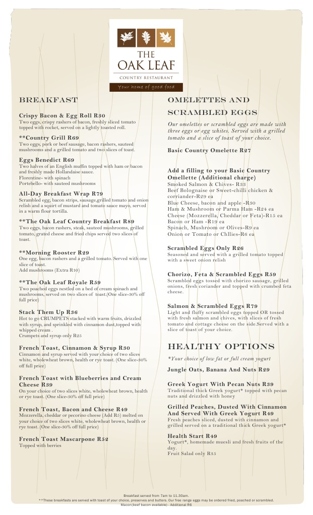 The Oak Leaf Lunch Menu | PDF | Salad | Pizza