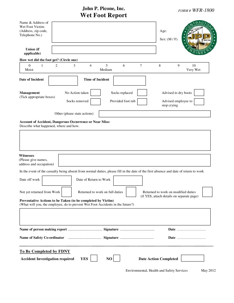 Wet Foot Incident Report Form | PDF