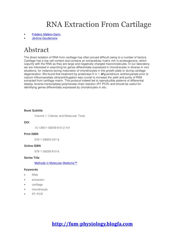 RNA Extraction From Cartilage | PDF