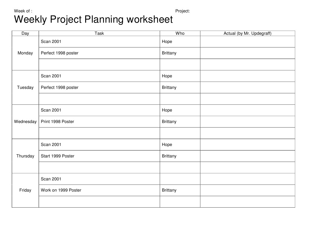 Weekly Project Planning Worksheet | PDF